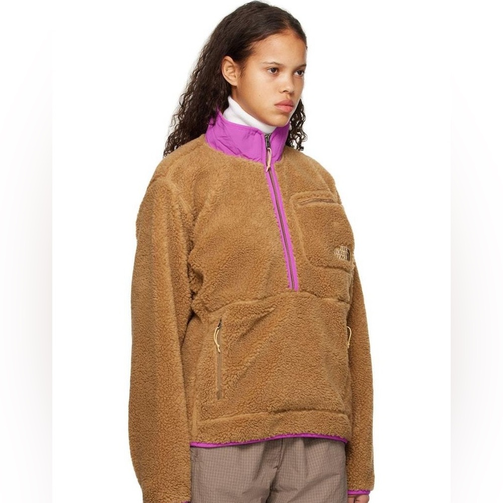 The North Face Women's Brown Sherpa Pullover with Purple Trim